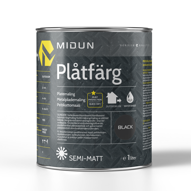 Midun Plåtfärg Halvmatt Svart  1 L