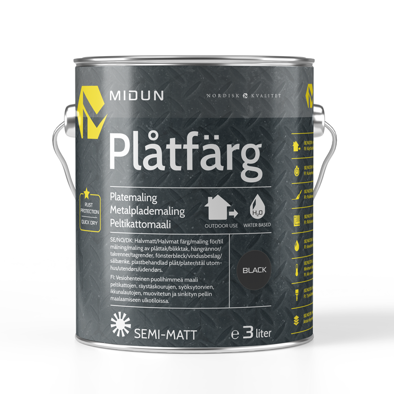 Midun Plåtfärg Halvmatt Svart  3 L