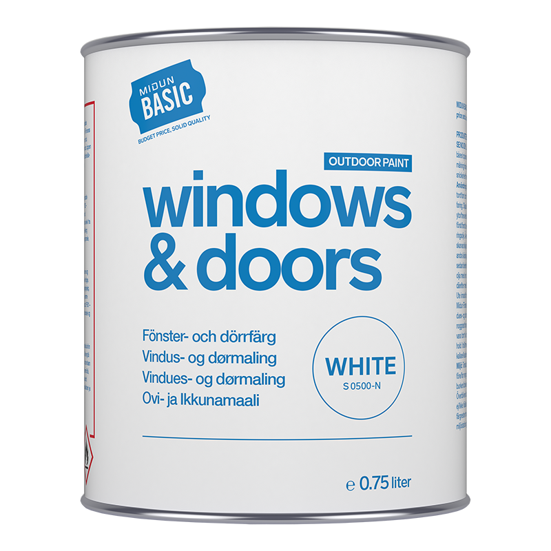 Midun Basic Fönster- Och Dörrfärg Halvblank Vit  Basic 0,75 L