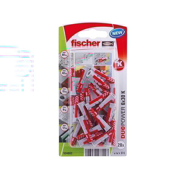 Fischer Universalplugg  Duopower 6x30mm 28st, Med Krage