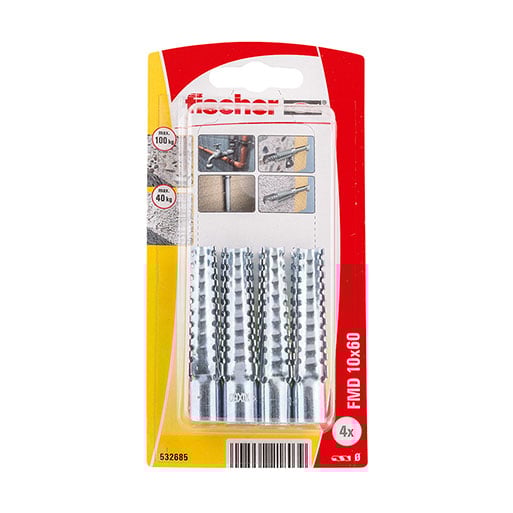 Fischer Metallplugg Lättbetong  Mfd 10x60mm 4st, Metallplugg För Trä- Och Spånskiveskruv