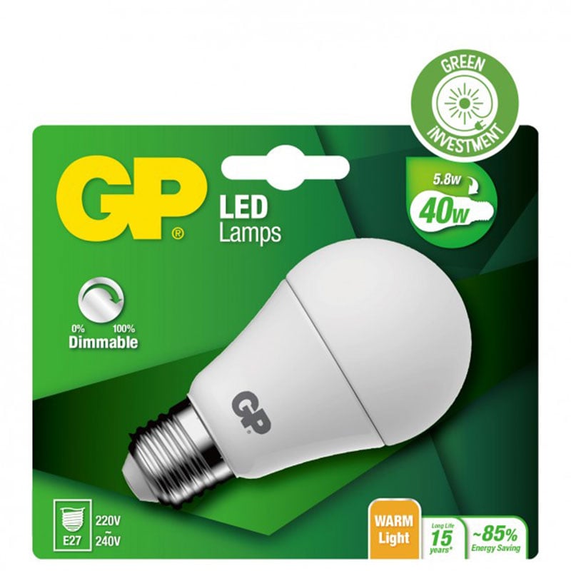 Billiga GP LED CLASSIC DIM E27 5.8W-40W online på nätet