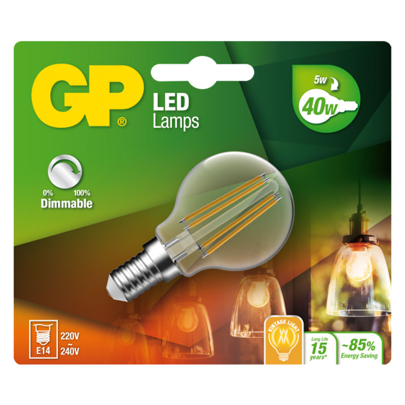Billiga GP LED FILAMENT GLO DIM E14 5W-40W online på nätet