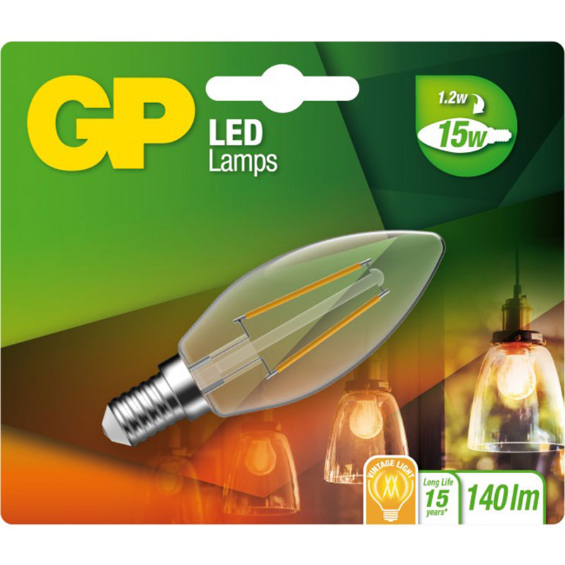 Billiga GP LED FIL CANDLE E14 1.2-15W online på nätet