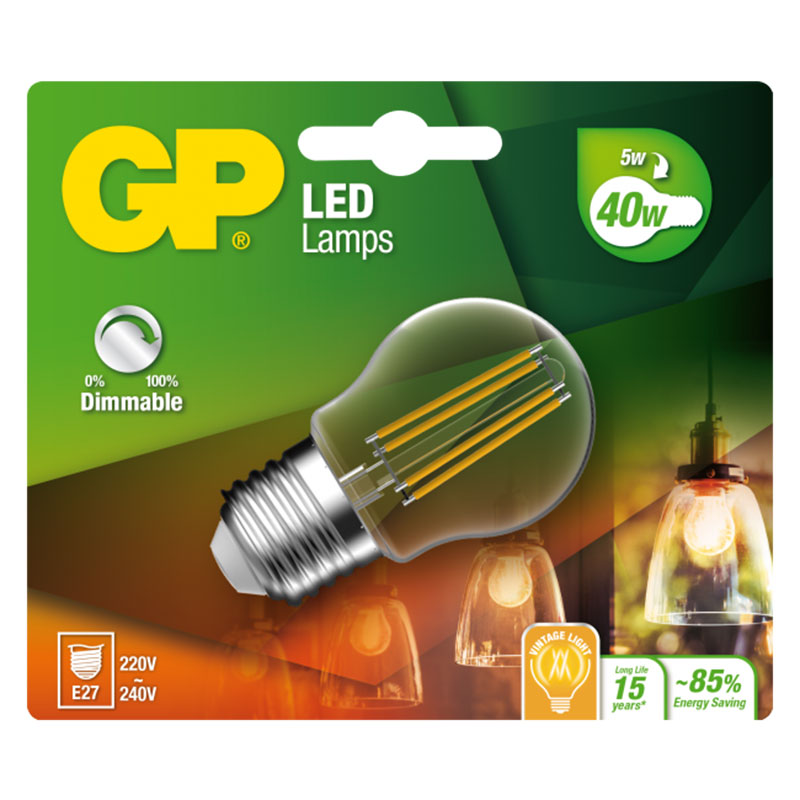 Billiga GP LED FILAMENT GLO DIM E27 5W-40W online på nätet