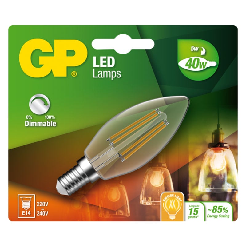 Billiga GP LED FILAMENT DIM E14 5W-40W online på nätet