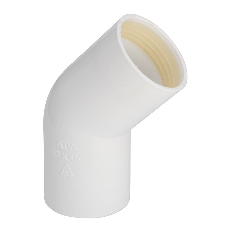Böj Med Gummitätning Ø32 Mm Vit, 45°