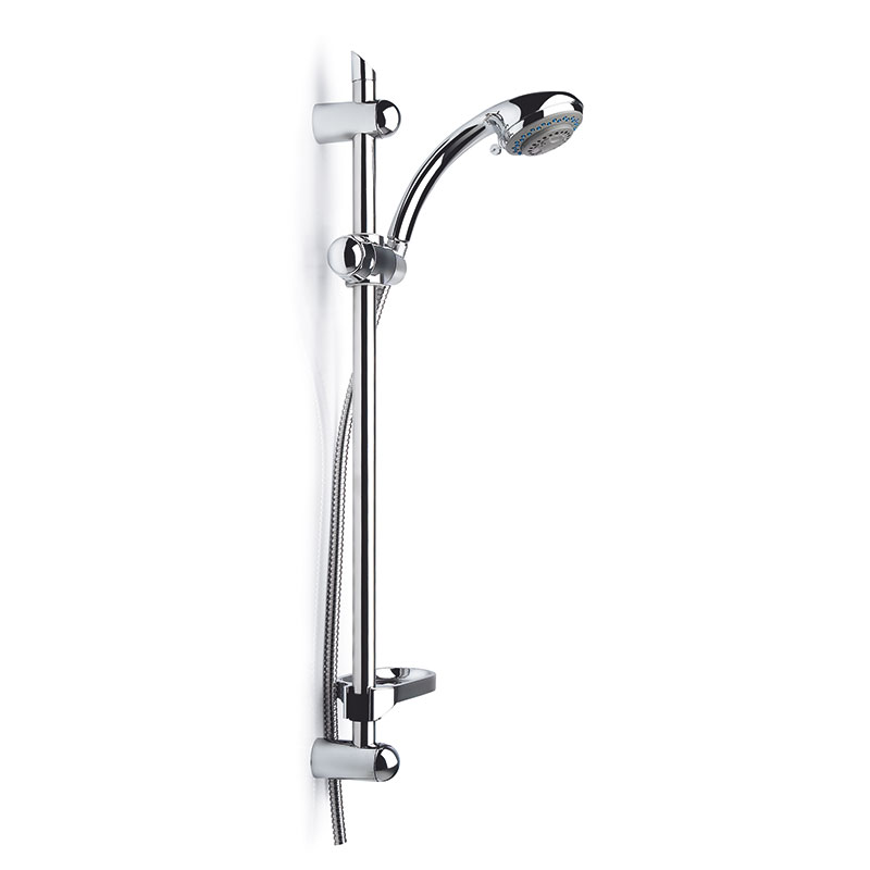 Duschset Monaco 750mm Duschstång, Tvålkopp, Duschhandtag Med 5 Funktioner Och Anti Kalk, 1,5m Duschslang.