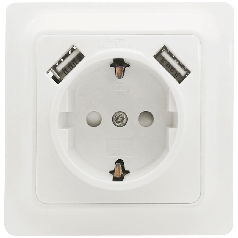 Malmbergs Vägguttag Ga 1-vägs+2xusb Malmbergs Vit, Infälld