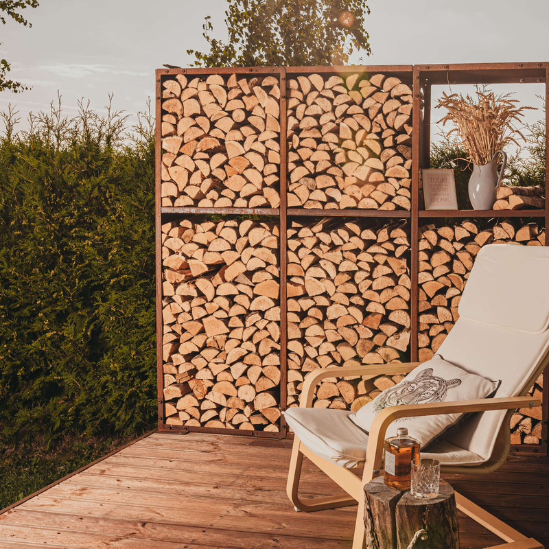 Grillsymbol Vedförvaring Wall Cortenstål Hylla Grillsymbol 178 X 37 Cm