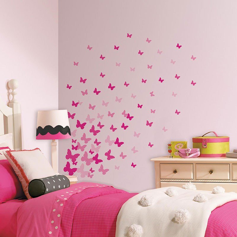 Billiga Väggdekor Pink Flutter Butterflies RoomMates online på nätet