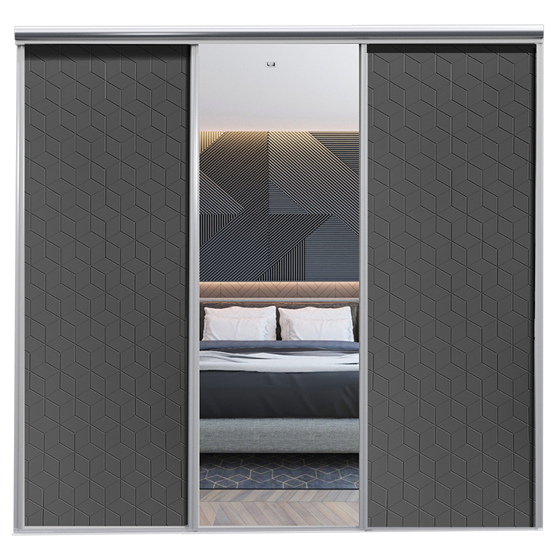 Wiksbo Skjutdörr Antracit Silverspegel Cube Mix 2830 Mm, 3 Dörrar