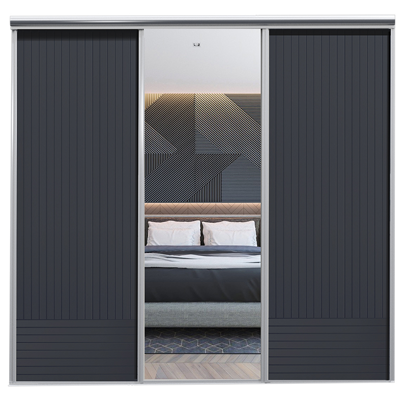 Wiksbo Skjutdörr Svart Line Silverspegel Mix 2230 Mm, 3 Dörrar