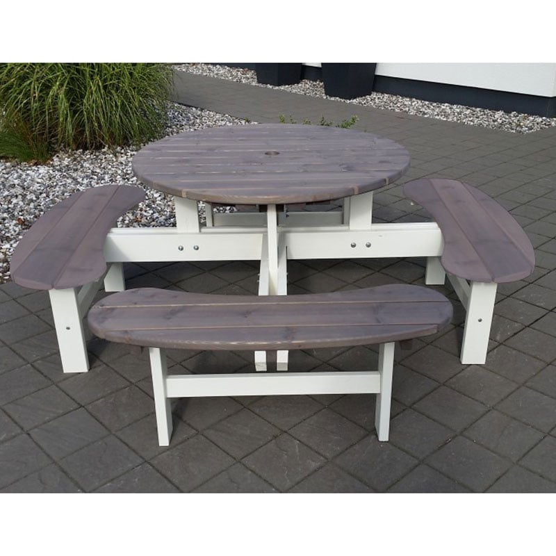 Eden Wood Bänkbord Rondo Picnic   bord Ø 1100 Mm, Grå/vit Furu, 4m2 Totalt
