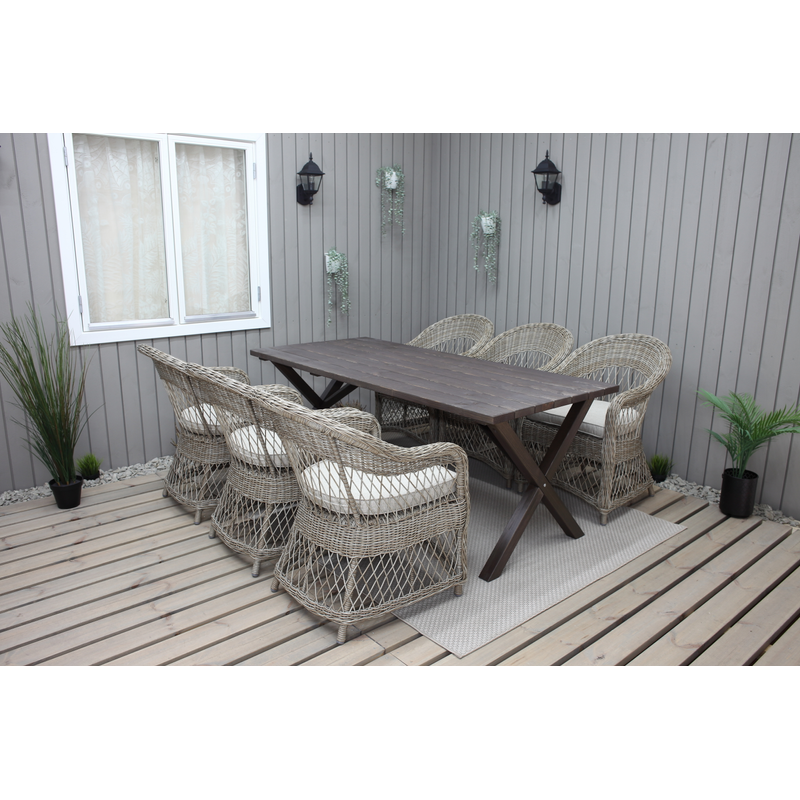 Baltic Garden Utomhusmöbelgrupp 190 Cm Bord & 6 Merida Naturell Stolar  Brun