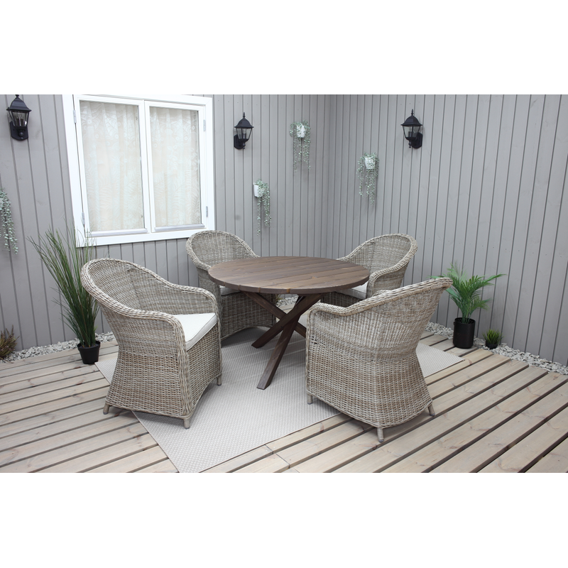 Baltic Garden Utomhusmöbelgrupp Ø 112 Cm Bord & 4 Belize Naturell Stolar  Brun