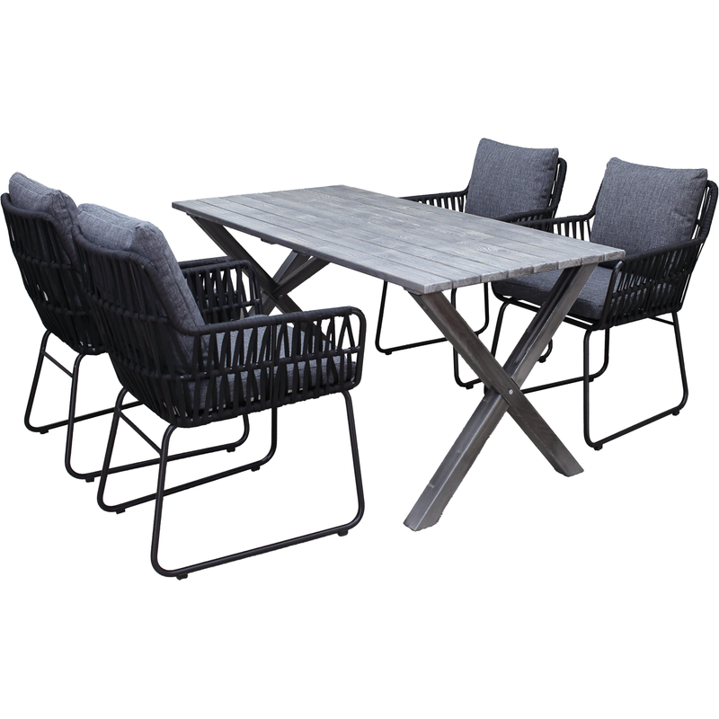 Baltic Garden Utomhusmöbelgrupp 150 Cm Bord & 4 Levanto Grå Stolar