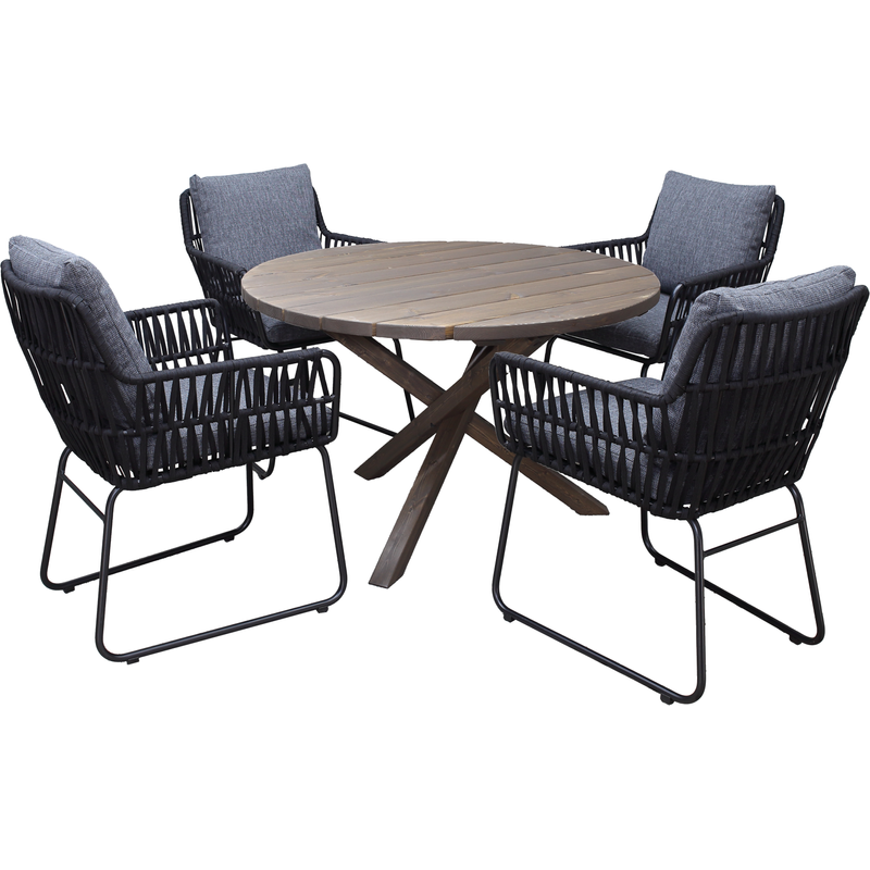 Baltic Garden Utomhusmöbelgrupp Ø 112 Cm Bord & 4 Levanto Grå Stolar  Brun