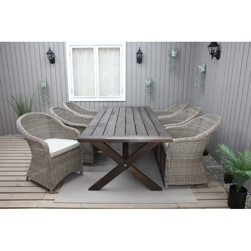 Baltic Garden Utomhusmöbelgrupp 220 Cm Bord & 6 Belize Naturell Stolar  Brun