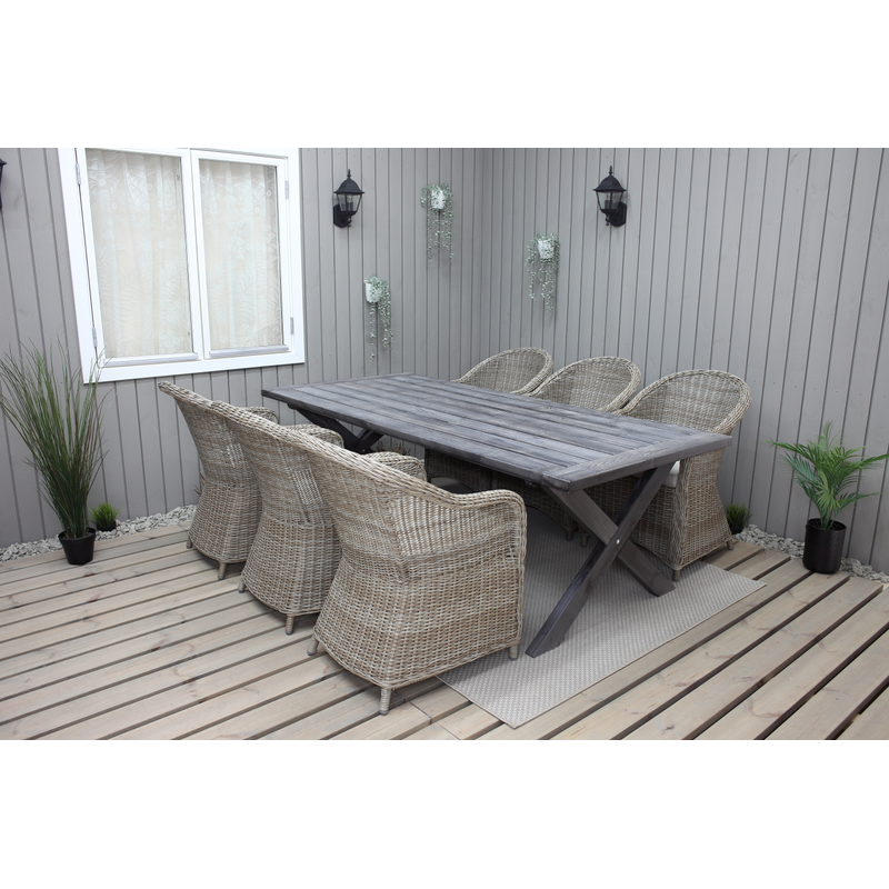 Baltic Garden Utomhusmöbelgrupp 220 Cm Bord & 6 Belize Naturell Stolar  Grå