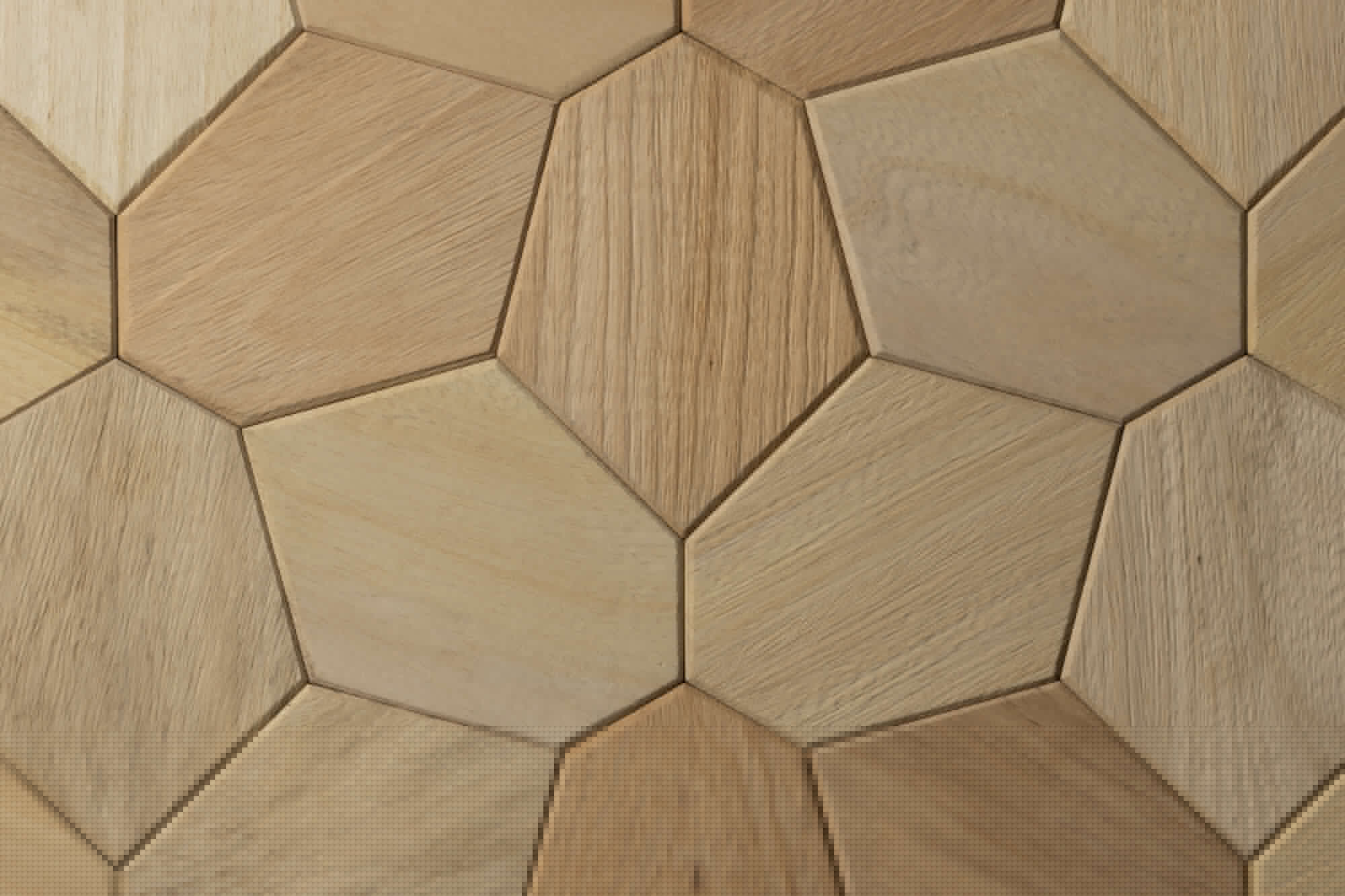 Emotionwood Väggpanel Hexagon Emotionwood Abachi Borstad