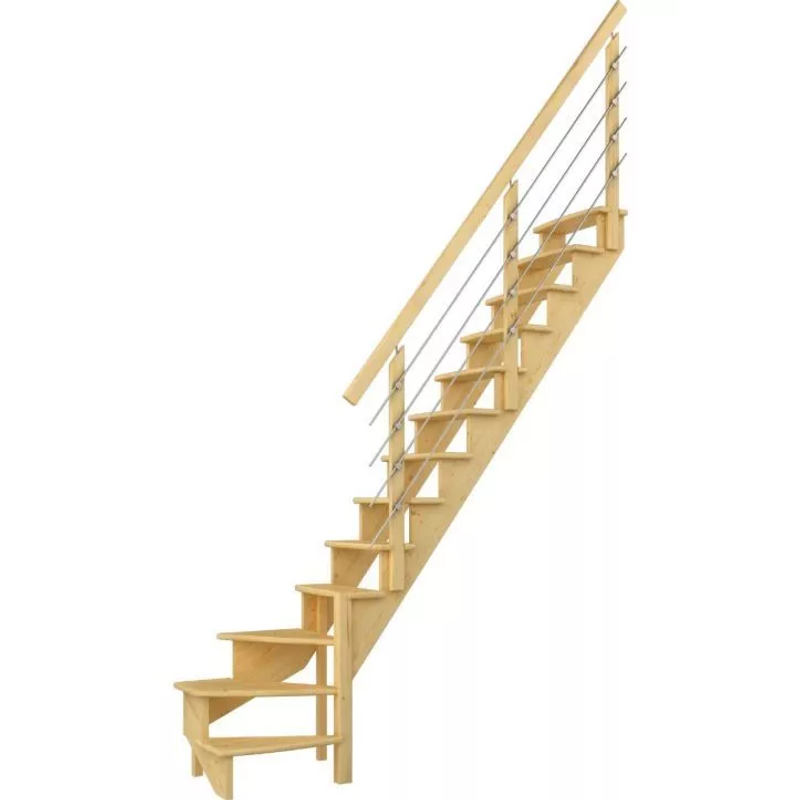 Dolle Trappa Lyon L-form Horisontell Stålrörsräcke Dolle Obehandlad Furu, Nere Höger, 75 Cm
