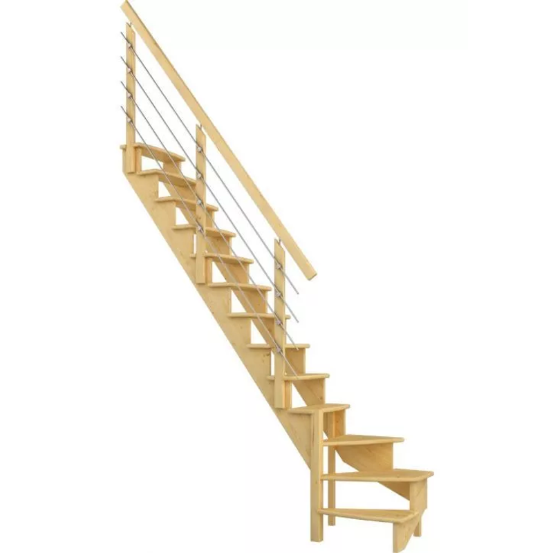 Dolle Trappa Lyon L-form Horisontell Stålrörsräcke Dolle 65 Cm, Nere Vänster, Lackad Furu