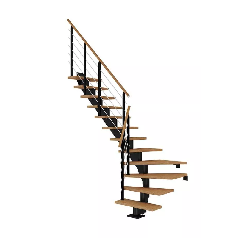 Dolle Trappa Hamburg Style6 L-form Dolle Svart, Oljad Ek, 13 Steg, 75 Cm