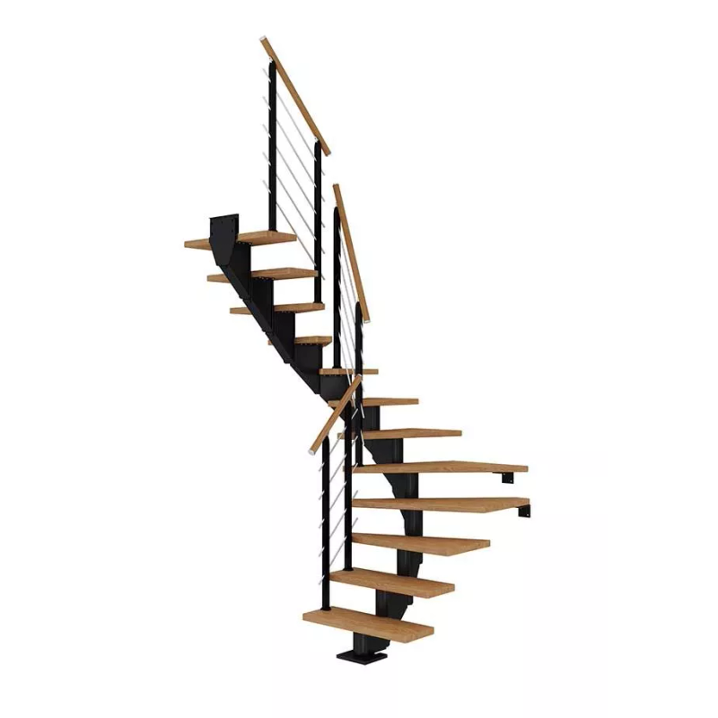 Dolle Trappa Hamburg Design U-form Dolle Svart, Oljad Ek, 12 Steg, 75 Cm