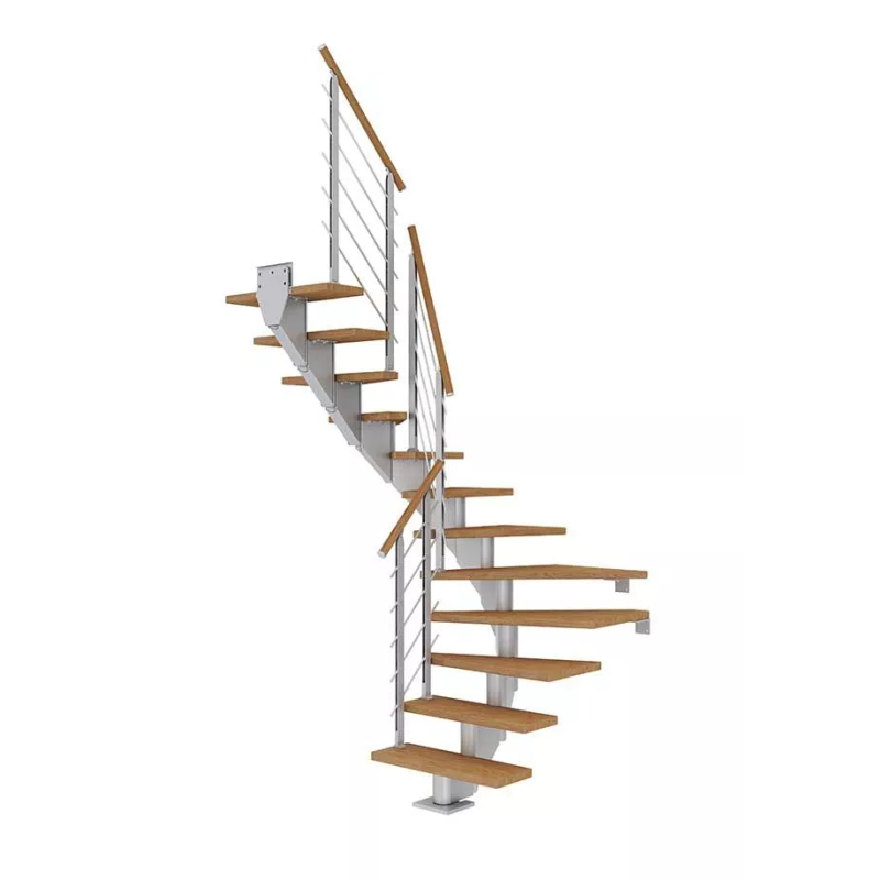 Dolle Trappa Hamburg Design U-form Dolle Silvergrå, Oljad Ek, 12 Steg, 85 Cm