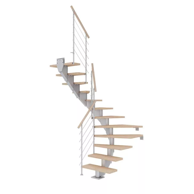 Dolle Trappa Hamburg Style6 U-form Dolle Silvergrå, Vitoljad Ek, 14 Steg, 75 Cm