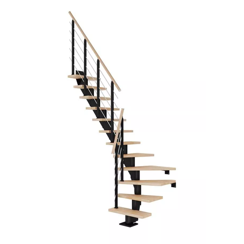 Dolle Trappa Frankfurt Design L-form Dolle Svart, Oljad Bok, 12 Steg, 75 Cm