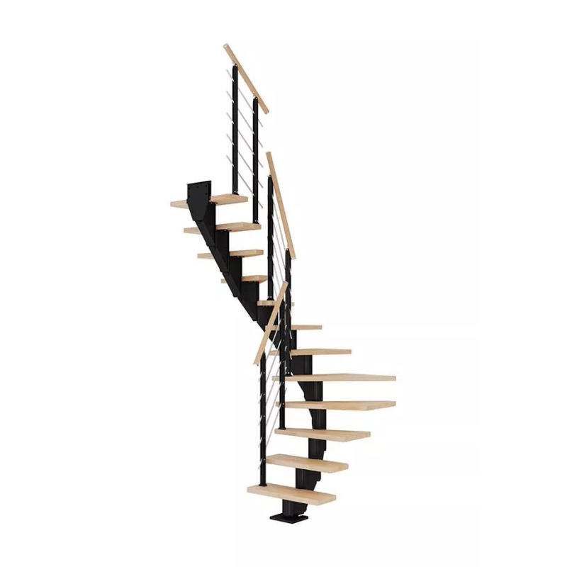 Dolle Trappa Frankfurt Design U-form Dolle Svart, Oljad Bok, 11 Steg, 75 Cm