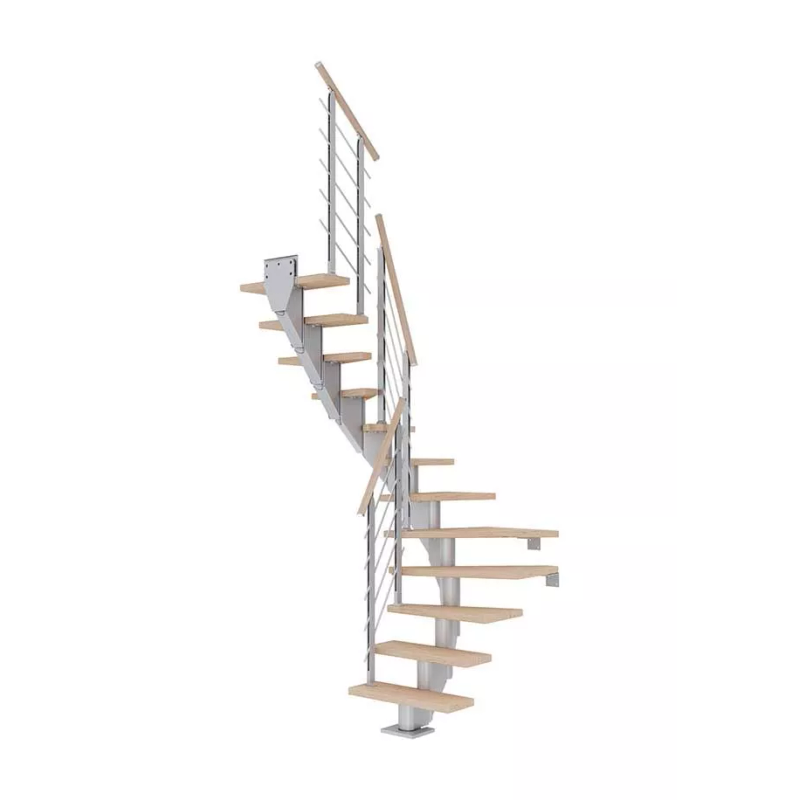Dolle Trappa Frankfurt Design U-form Dolle Silvergrå, Vitoljad Ek, 13 Steg, 65 Cm