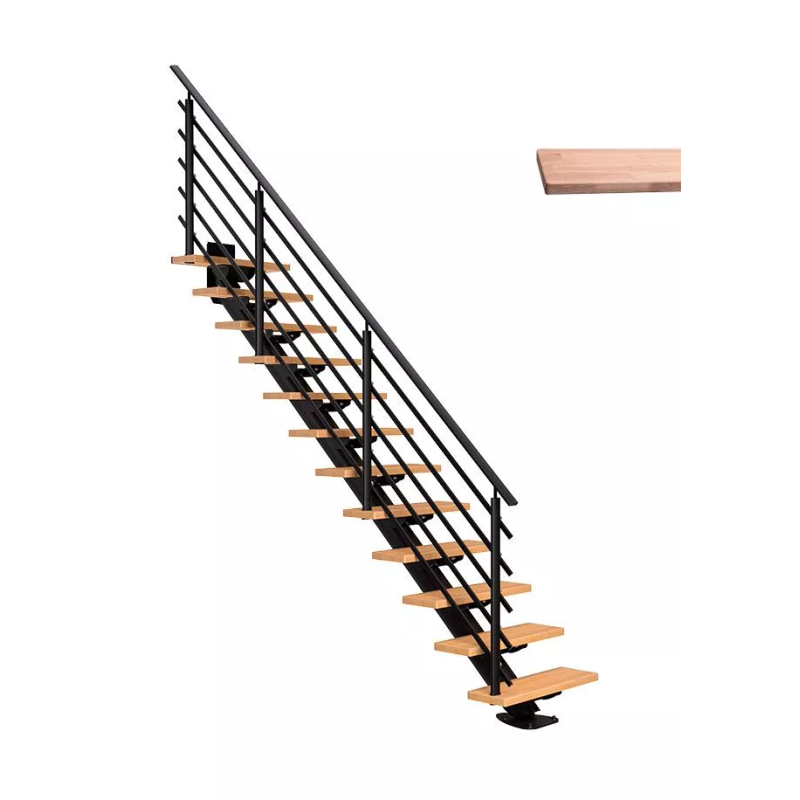 Dolle Trappa Sydney Pure Rak Dolle Svart, Vitoljad Ek, 11 Steg, 85 Cm