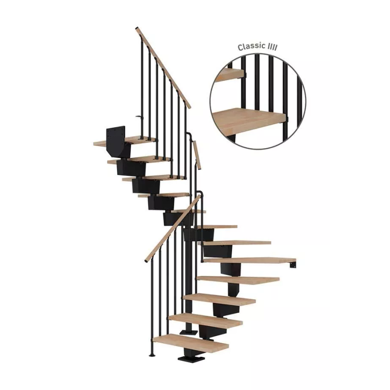 Dolle Trappa Dubai Classic Iiii U-form Dolle 11 Steg, Svart, Oljad Bok, 80 Cm