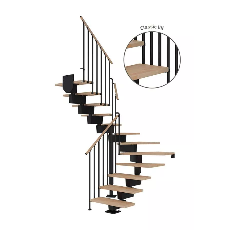 Dolle Trappa Dubai Classic Iiii U-form Dolle 14 Steg, Svart, Oljad Bok, 90 Cm
