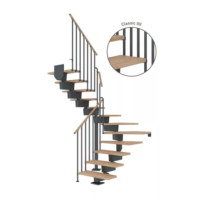 Dolle Trappa Dubai Classic Iiii U-form Dolle 15 Steg, Antracit, Oljad Bok, 90 Cm