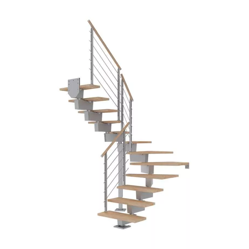 Dolle Trappa Dubai Design U-form Dolle 13 Steg, Silvergrå, Oljad Bok, 80 Cm