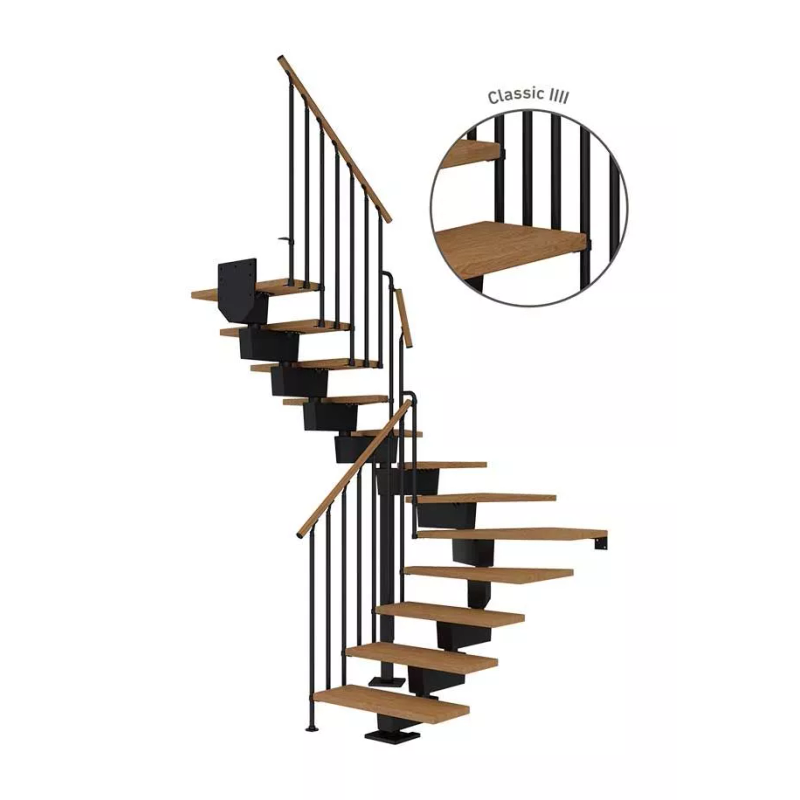 Dolle Trappa Dubai Classic Iiii U-form Dolle 11 Steg, Svart, Oljad Ek, 90 Cm