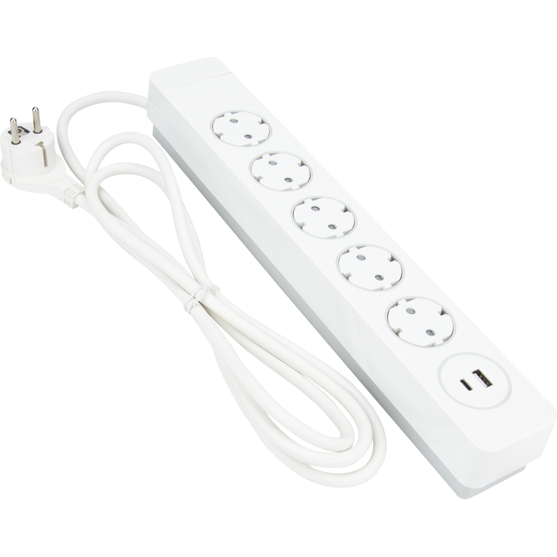 Gelia Grenuttag Pure Push Vit Med Usb-a/c 2m  5 Jord + 1 Usb-a + 1 Usb-c