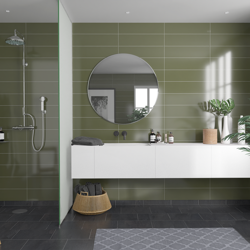 Fibo Våtrumsskiva Colour Collection Rektangel 60x15 Cm 11x620x2400 Mm Fibo Camo Green Högglans, 11x620x2400 Mm