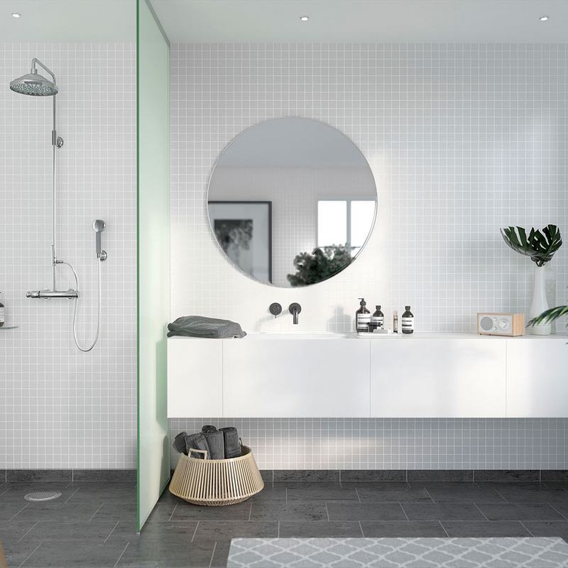 Fibo Våtrumsskiva Marcato Kvadrat 3x3 Cm 11x620x2400 Mm Fibo Rhodos White Silke, 11x620x2400 Mm