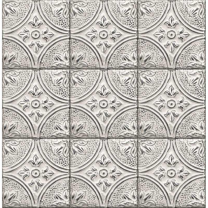 Fine Décor Tapet Non Woven Trilogy Tin Tile Fine Décor Vit/silver