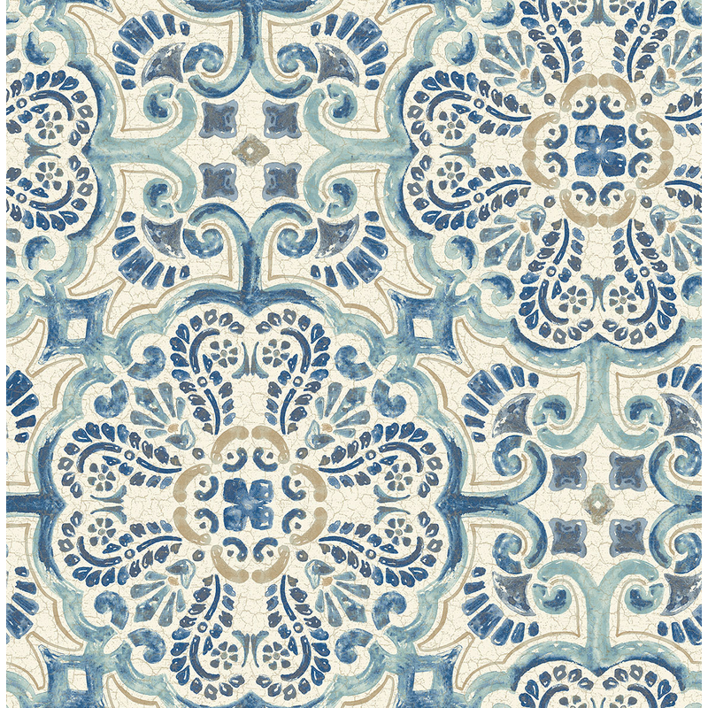 Fine Décor Tapet Non Woven Trilogy Florentine Tile Blue Fine Décor Rak, Stormönstrad