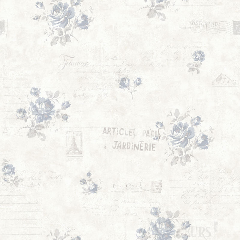 Galerie Wallcoverings Tapet Vintage Roses Non Woven Motiv/text Rak 318 Galerie Blå/grå/beige