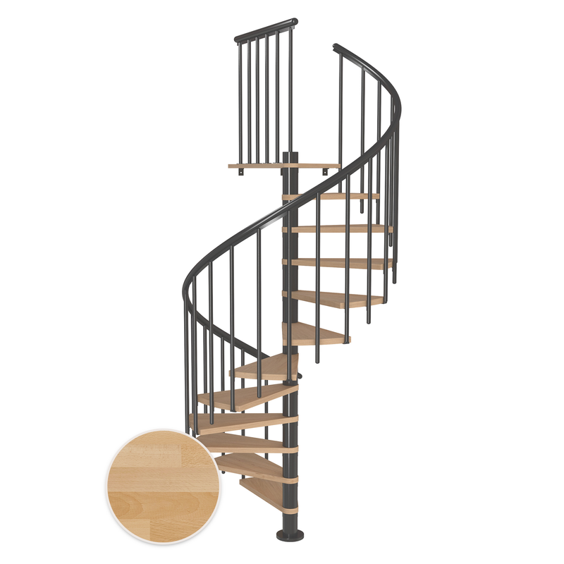 Dolle Spiraltrappa Montréal Classic 3 Dolle Antracit, Oljad Bok, 160 Cm, 12 Steg