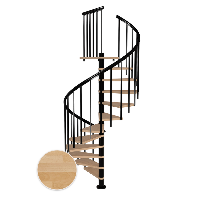 Dolle Spiraltrappa Montréal Classic 3 Dolle Svart, Oljad Bok, 160 Cm, 12 Steg