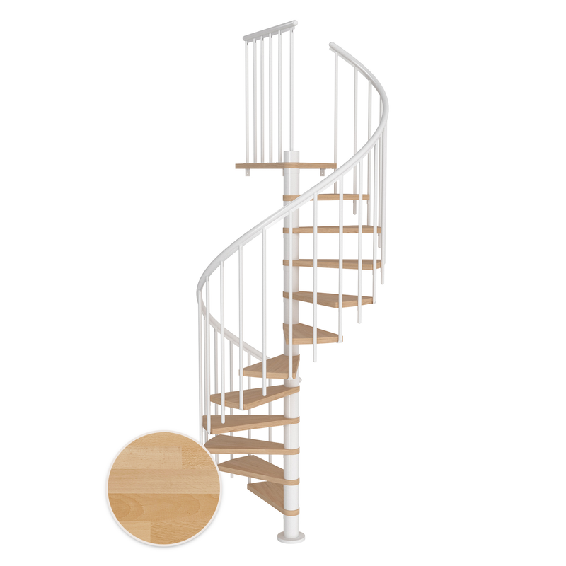 Dolle Spiraltrappa Montréal Classic 3 Dolle Vit, Oljad Bok, 140 Cm, 13 Steg
