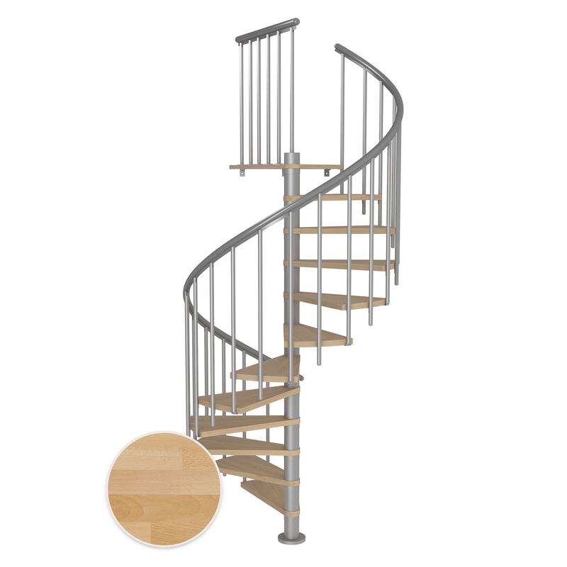 Dolle Spiraltrappa Montréal Classic 3 Dolle Silvergrå, Oljad Bok, 160 Cm, 12 Steg